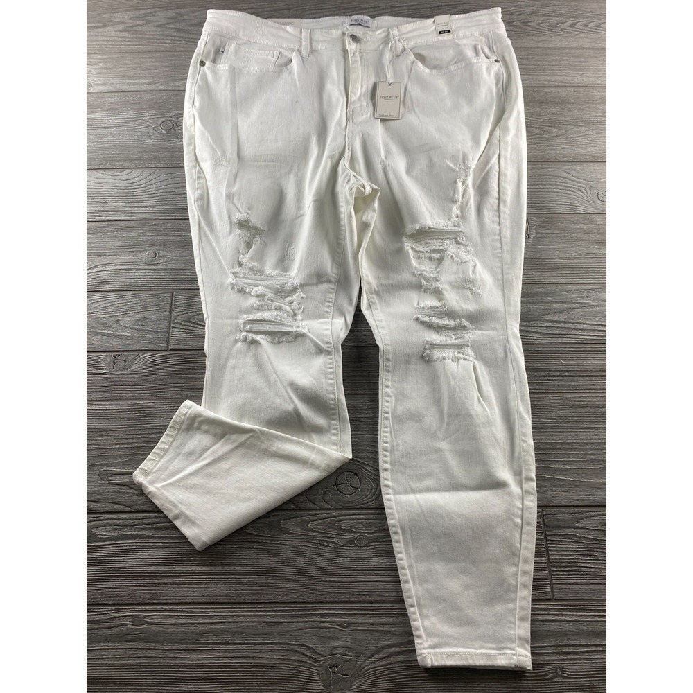 Judy Blue Jeans Womens 24W High Rise Skinny White Denim Stretch Distressed NWT